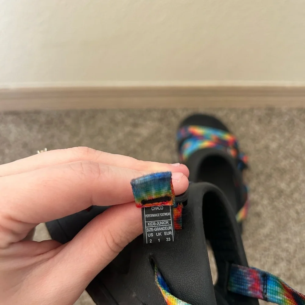 Chaco Chillos Sport Kids Sandals Dark Tie-Dye Strap Black Multicolor Unisex Sz 2